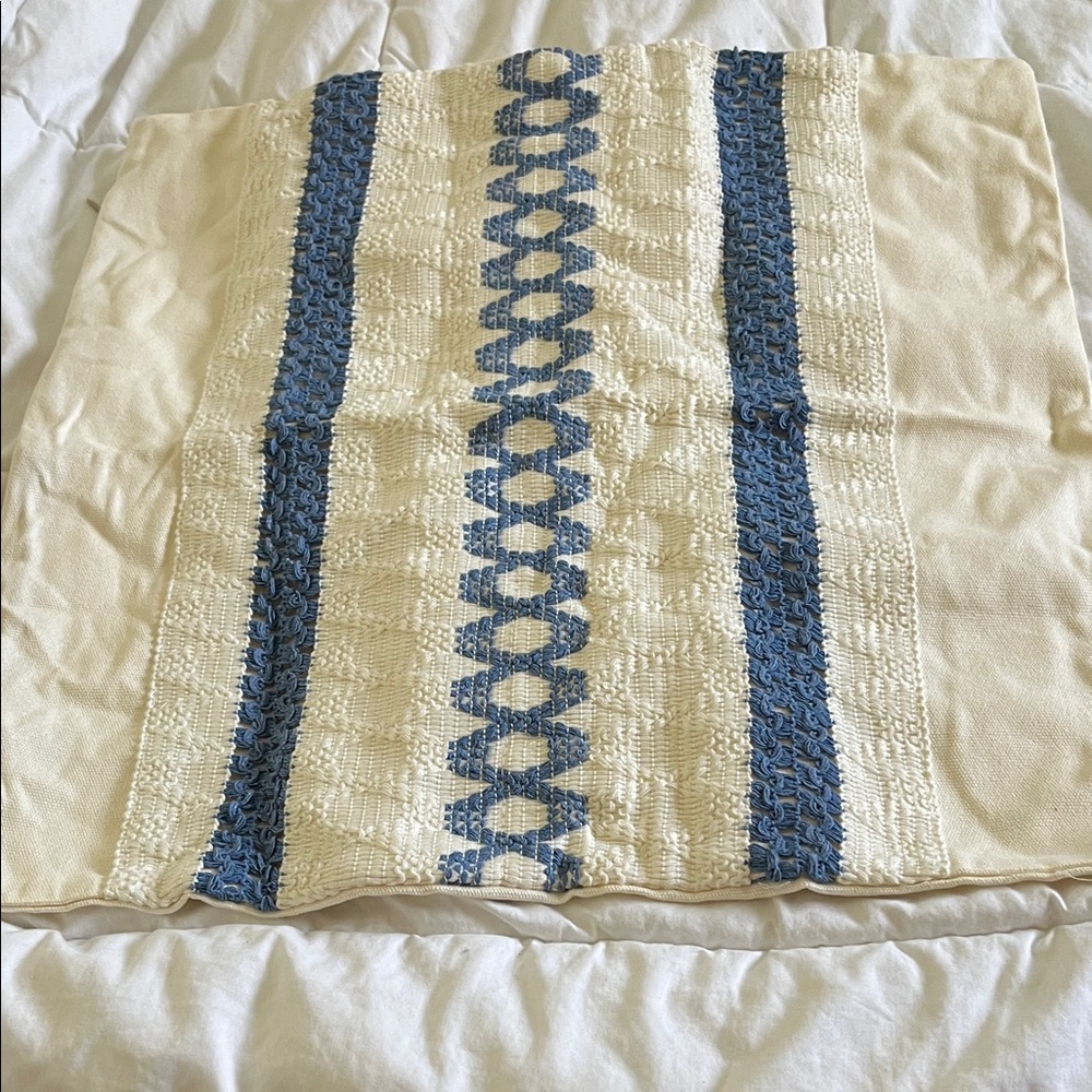 Blue and Cream Decorative Throw Pillow Cover - Elegant Textured Stripe